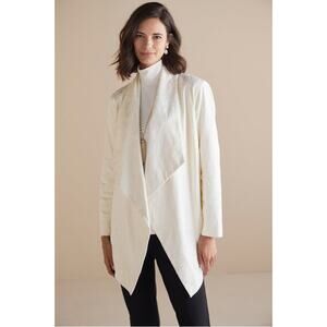 Soft Surroundings PL Large Ivory Embroidered Draped Open Front Cardigan Elegant